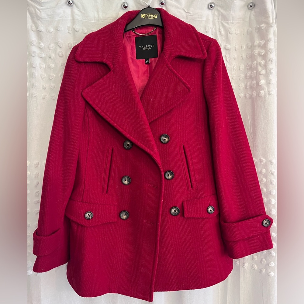 Talbots Red Pea Coat Car Jacket Size 4